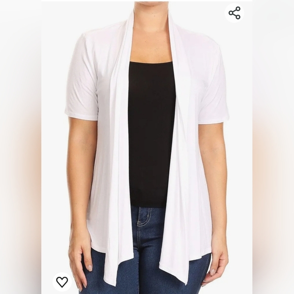 Penningtons Tops - Penningtons White Short Sleeve Jersey Open Front Cardigan Cover-Up Shrug Soft